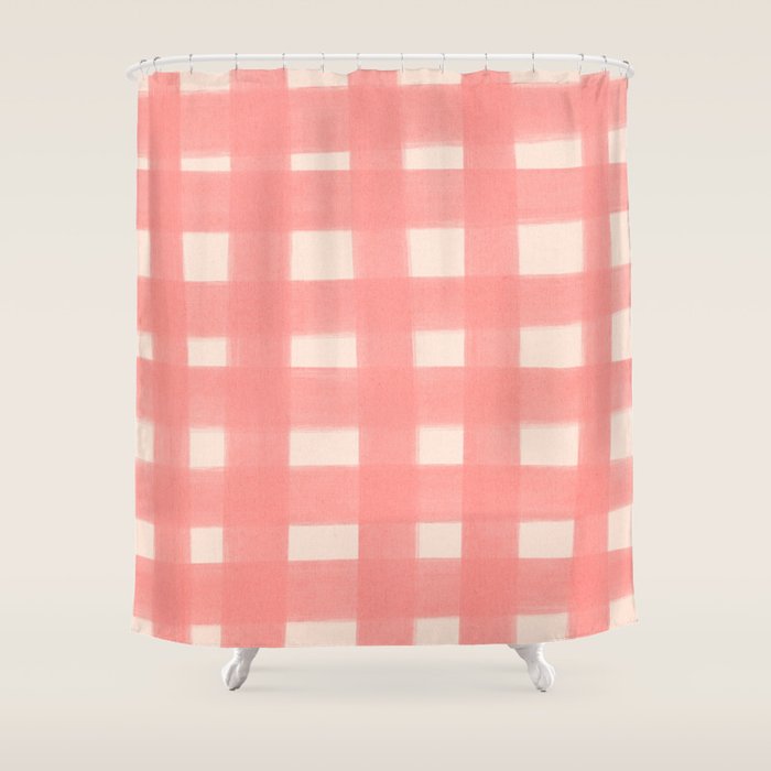 checks checks-pink rose Shower Curtain Gallery Image 1