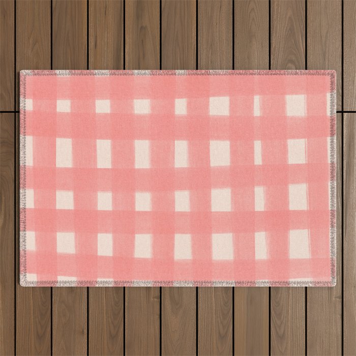 checks checks-pink rose Outdoor Rug Gallery Image 1