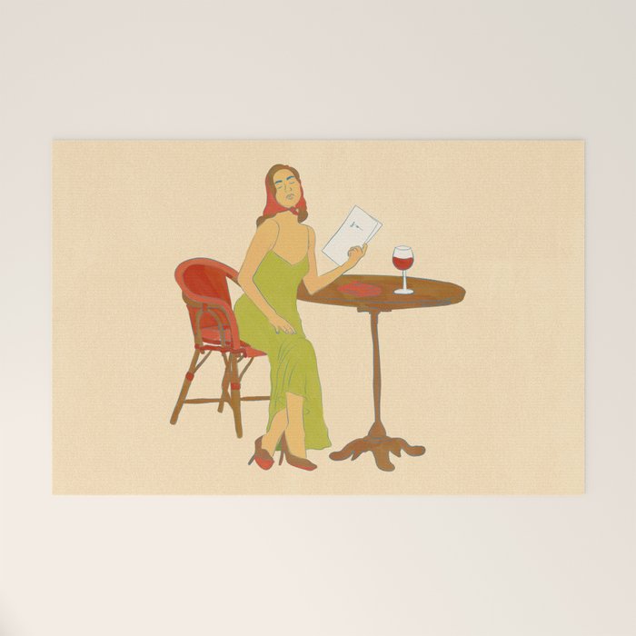Woman at a Cafe in Rome Welcome Mat Gallery Image 1