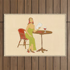 Woman at a Cafe in Rome Outdoor Rug Gallery Image 1