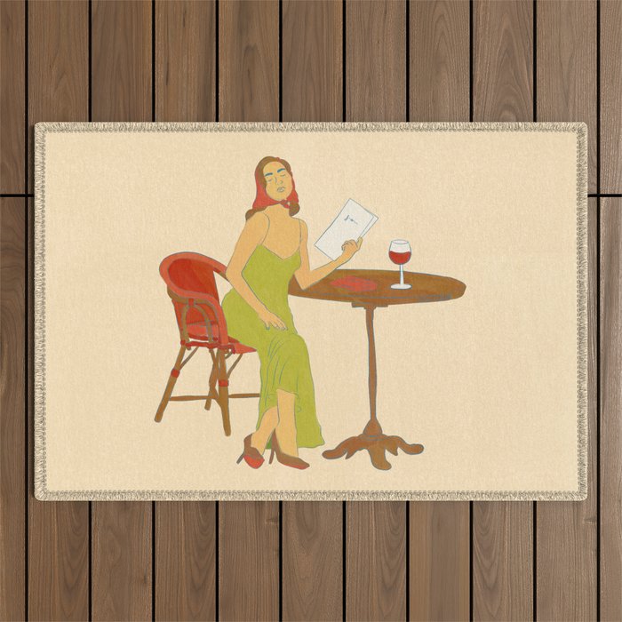 Woman at a Cafe in Rome Outdoor Rug Gallery Image 1