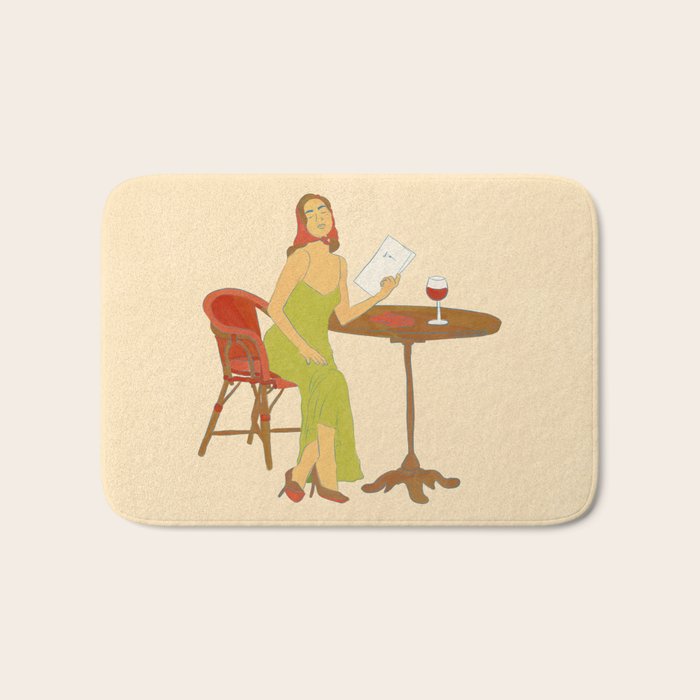Woman at a Cafe in Rome Bath Mat Gallery Image 1