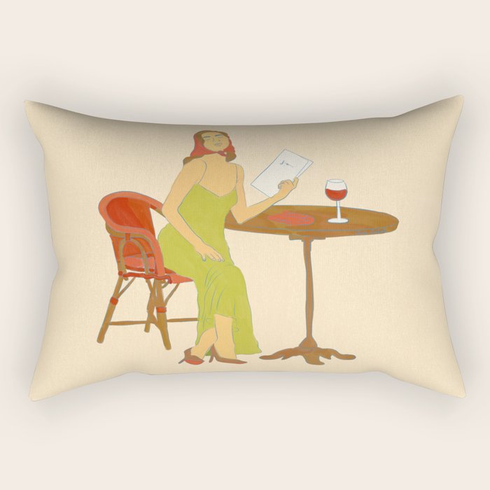 Woman at a Cafe in Rome Rectangular Pillow Gallery Image 2
