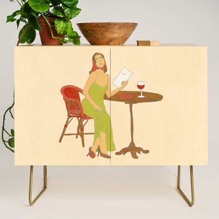 Woman at a Cafe in Rome Credenza Gallery Image 1