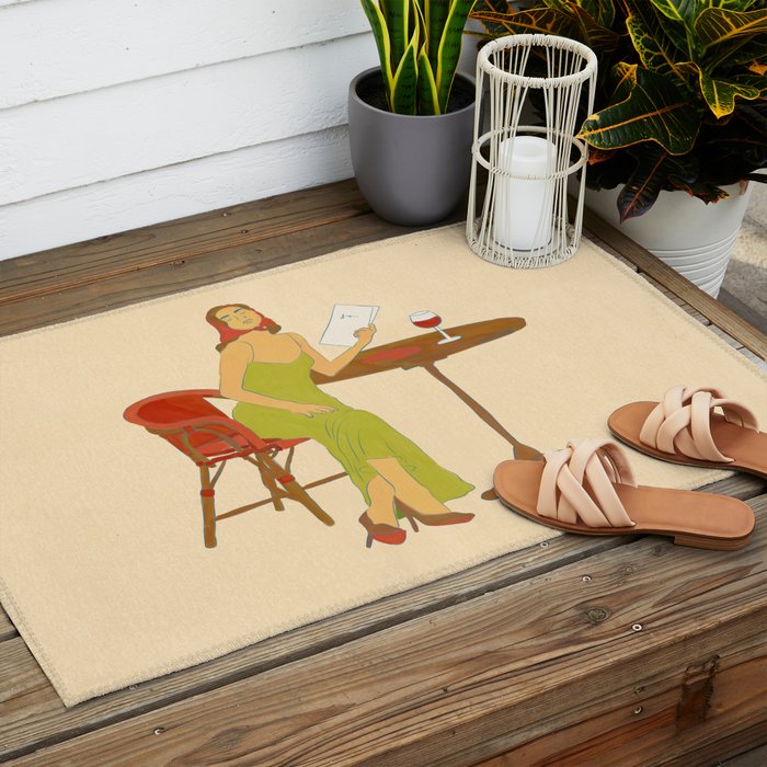 Woman at a Cafe in Rome Outdoor Rug Gallery Image 2