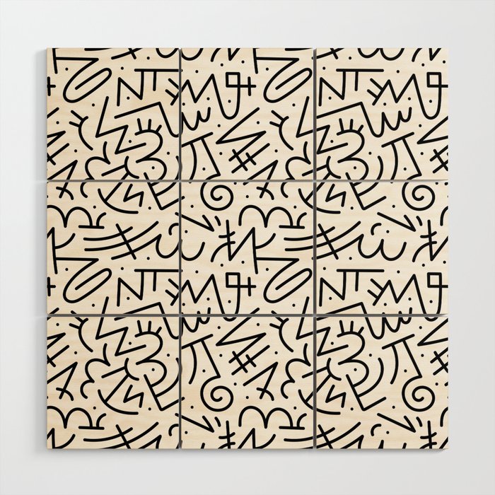 Abstract black and white line doodle pattern Wood Wall Art Gallery Image 1