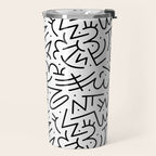 Abstract black and white line doodle pattern Travel Mug Gallery Image 2