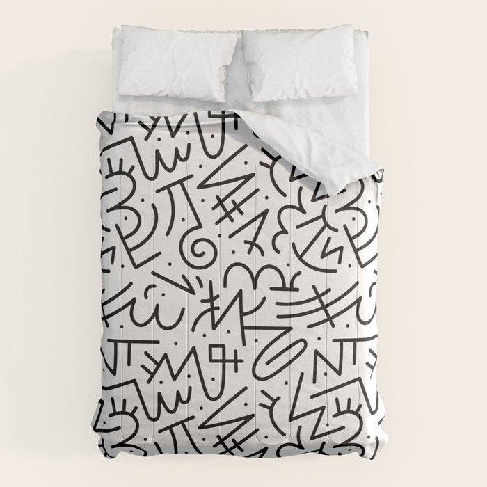 Abstract black and white line doodle pattern Comforter Gallery Image 6