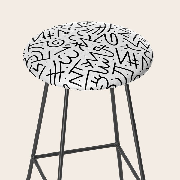 Abstract black and white line doodle pattern Stool Gallery Image 2