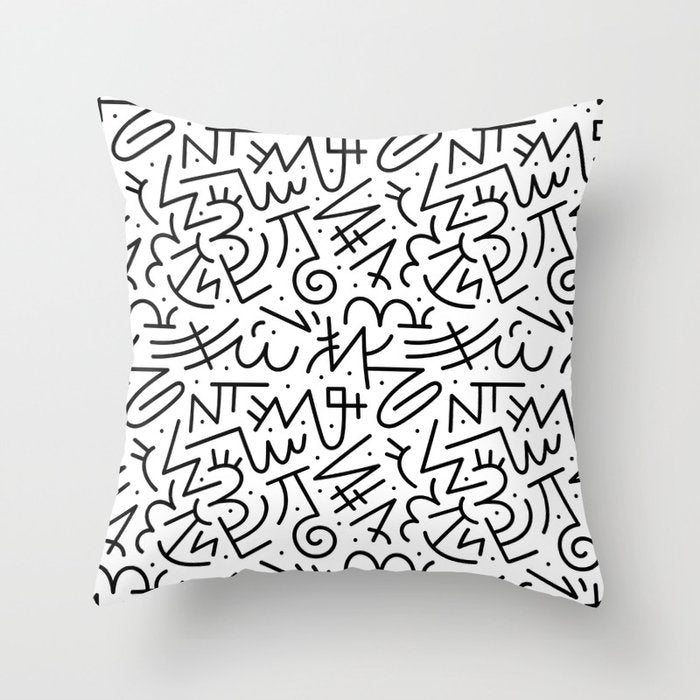 Abstract black and white line doodle pattern Throw Pillow Gallery Image 6