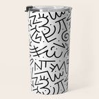 Abstract black and white line doodle pattern Travel Mug Gallery Image 3