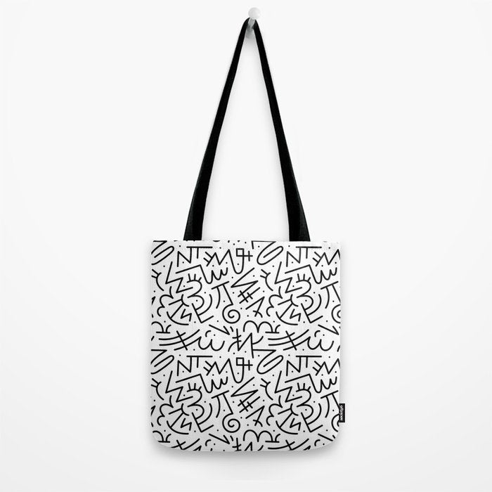 Abstract black and white line doodle pattern Tote Bag Gallery Image 2