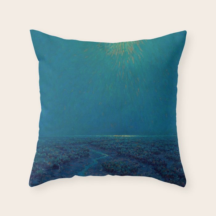 Granville Redmond-Moonlight on the Marsh Oil Painting Throw Pillow Gallery Image 6