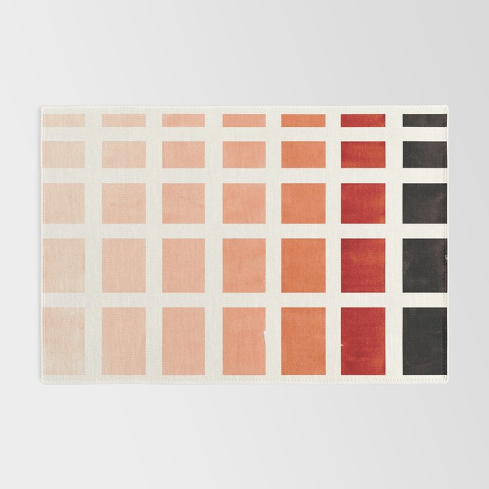 Burnt Sienna Watercolor Gouache painting Geometric Square Staggered Pattern Rug Gallery Image 2