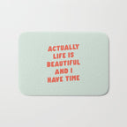 Actually Life is Beautiful and I Have Time typography print in pastel green and red Bath Mat Gallery Image 1