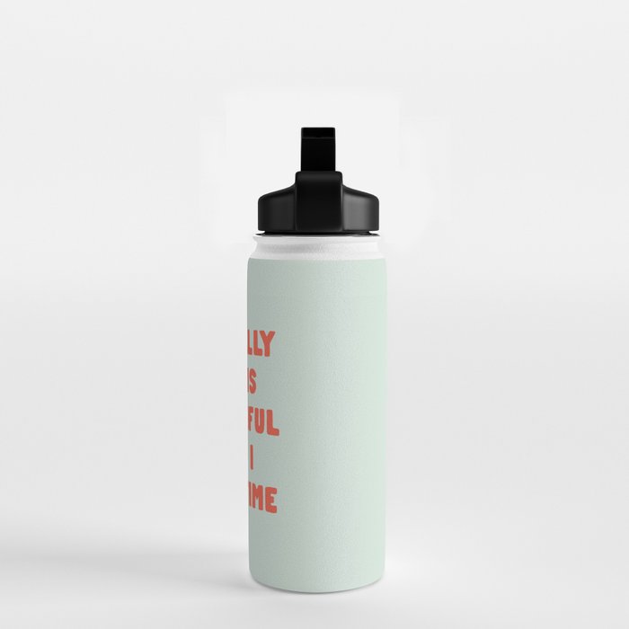 Actually Life is Beautiful and I Have Time typography print in pastel green and red Water Bottle Gallery Image 2