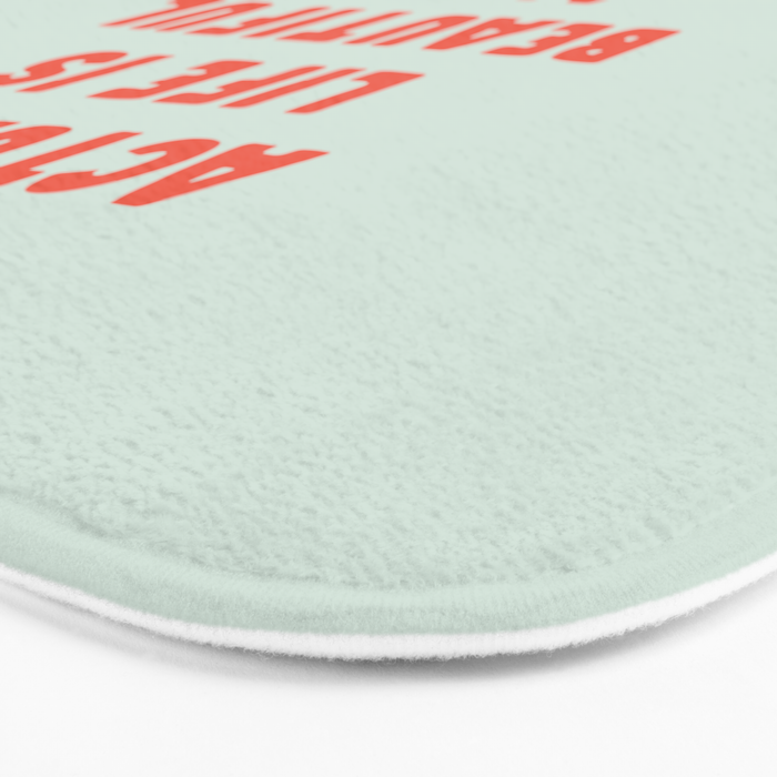 Actually Life is Beautiful and I Have Time typography print in pastel green and red Bath Mat Gallery Image 3