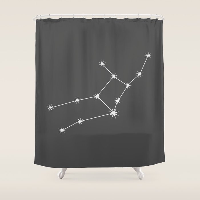 Virgo Zodiac Star Constellation Line Art Grey Shower Curtain Gallery Image 1