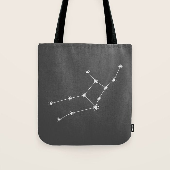 Virgo Zodiac Star Constellation Line Art Grey Tote Bag Gallery Image 1