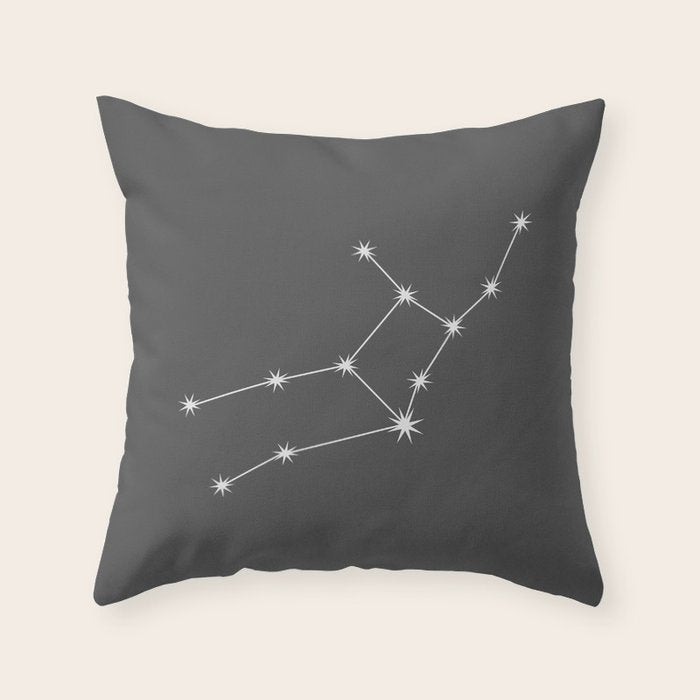 Virgo Zodiac Star Constellation Line Art Grey Throw Pillow Gallery Image 1