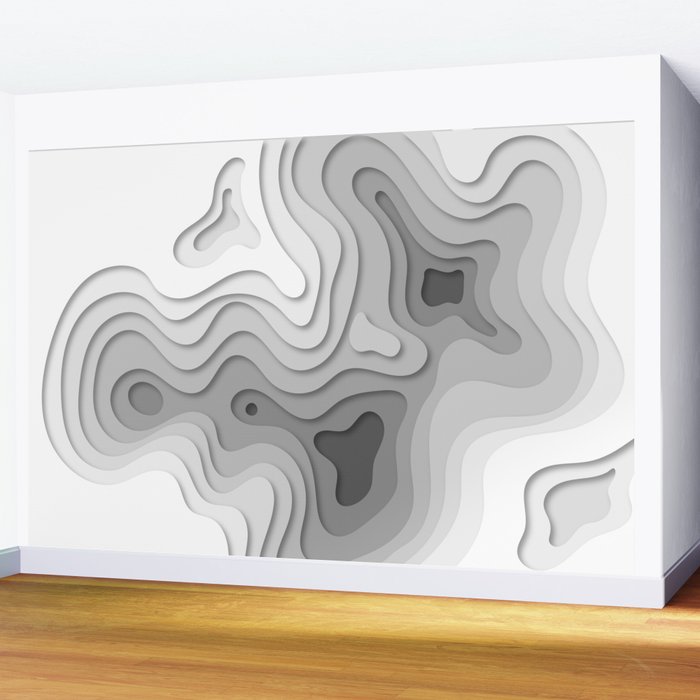 White Topographic Map Wall Mural Gallery Image 2