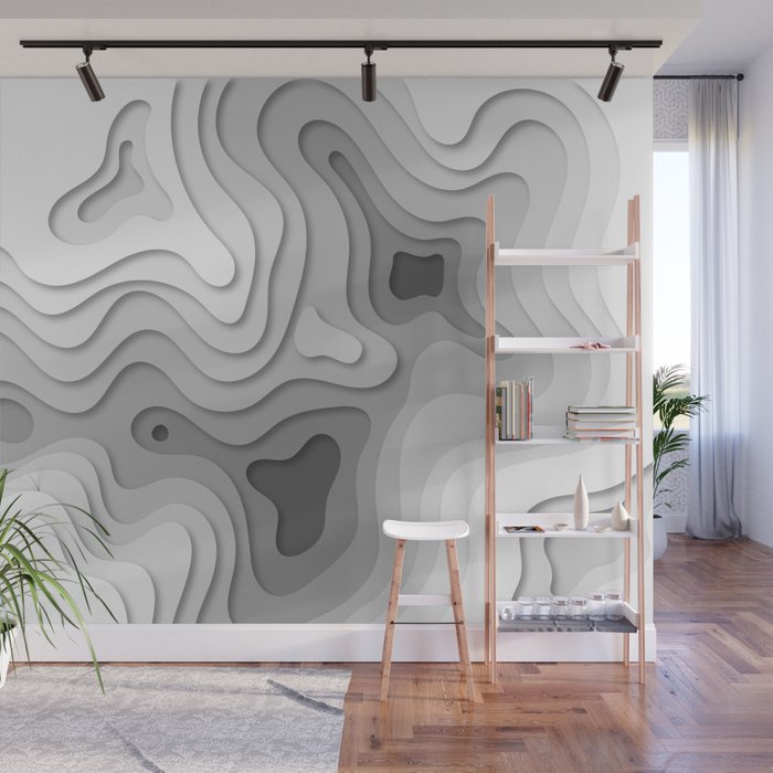 White Topographic Map Wall Mural Gallery Image 1