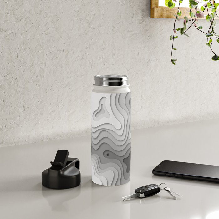White Topographic Map Water Bottle Gallery Image 4