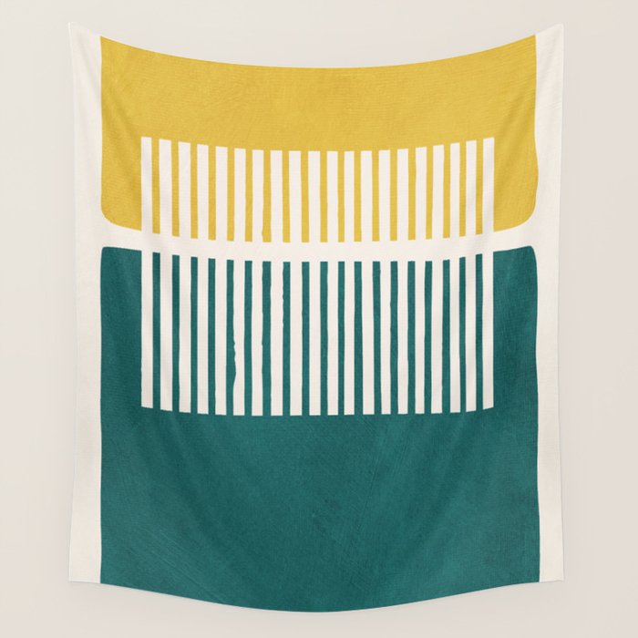Teal Mustard MCM Bold Abstract Wall Tapestry Gallery Image 4