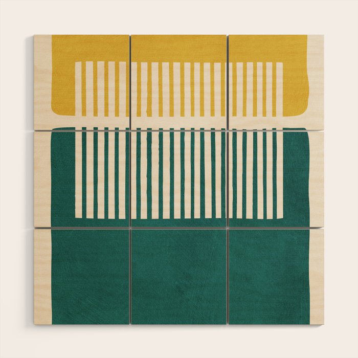 Teal Mustard MCM Bold Abstract Wood Wall Art Gallery Image 1