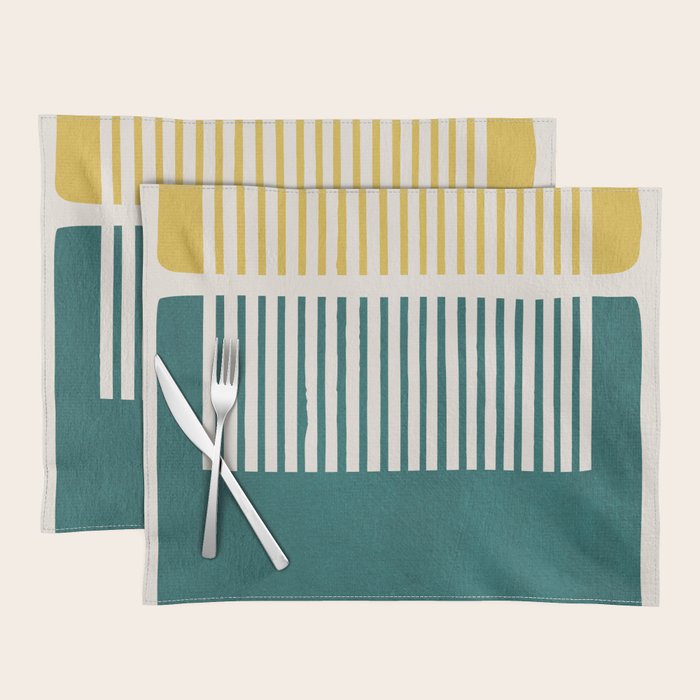 Teal Mustard MCM Bold Abstract Placemat Gallery Image 1