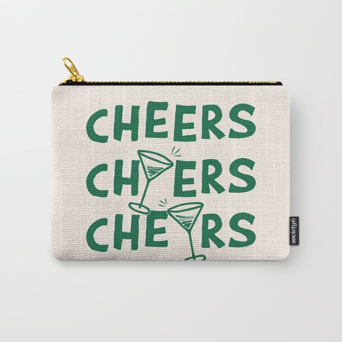 Cheers. Cocktails and Drinks in Green And Linen White Carry All Pouch Gallery Image 1