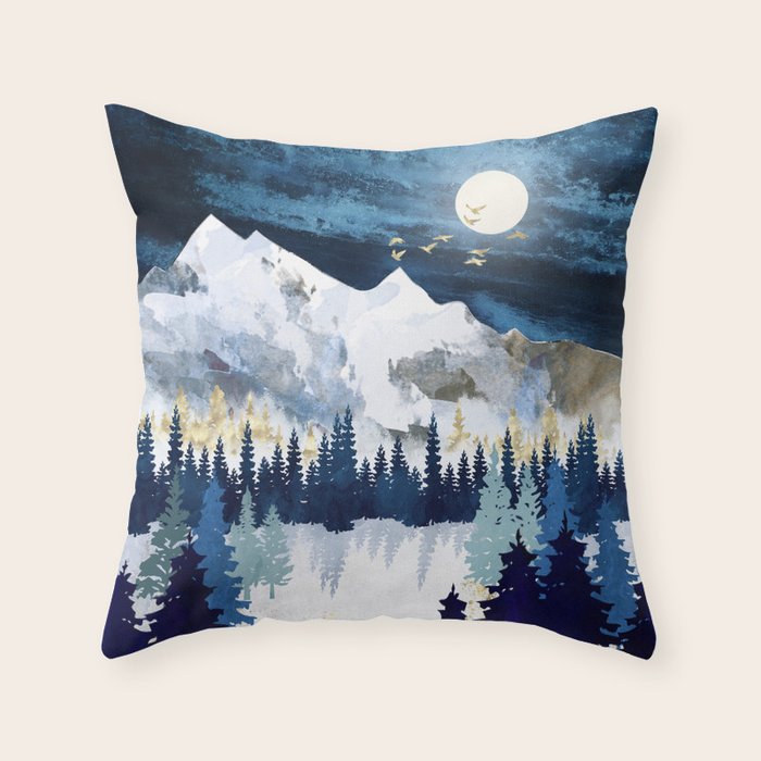Moonlit Snow Throw Pillow Gallery Image 1