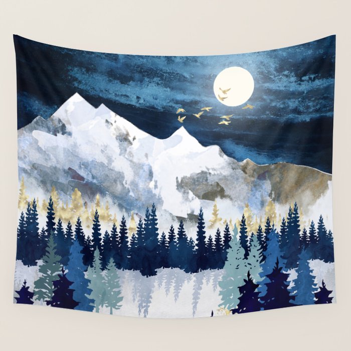 Moonlit Snow Wall Tapestry Gallery Image 4