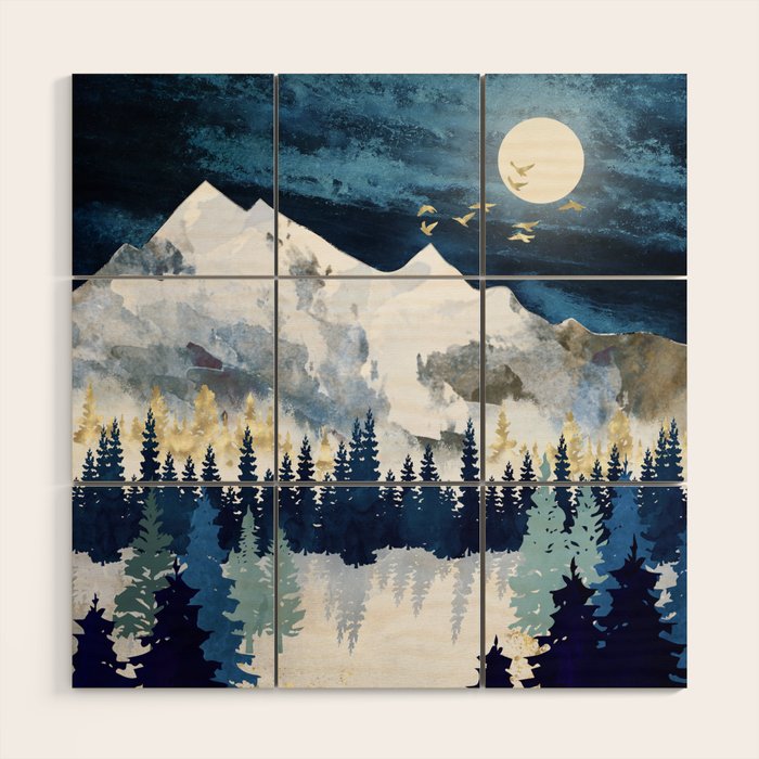 Moonlit Snow Wood Wall Art Gallery Image 1