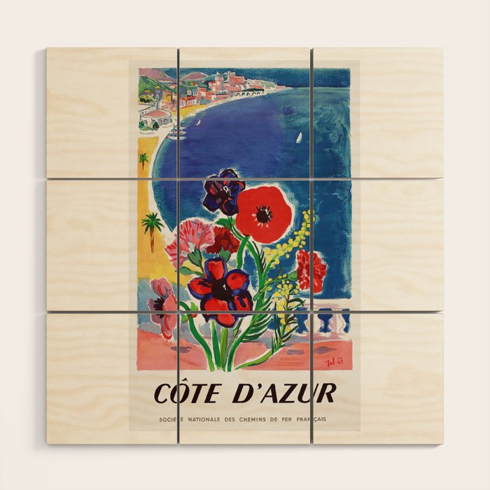 1947 FRANCE Cote d'Azur Travel Poster Wood Wall Art Gallery Image 1