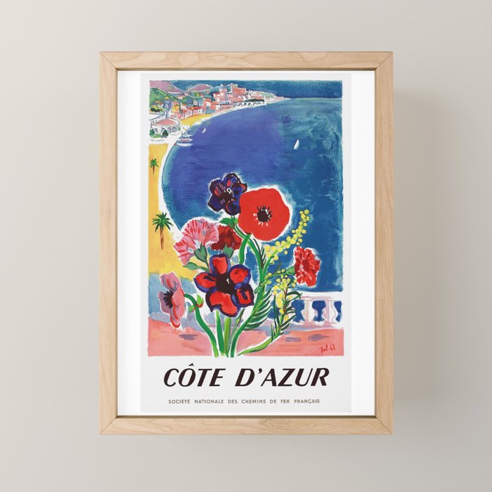 1947 FRANCE Cote d'Azur Travel Poster Mini Art Print Gallery Image 1