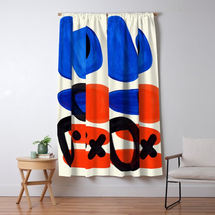 Blue Orange Fun Colorful Mid Century Modern Abstract Painting Shapes Pattern Window Curtain Gallery Image 5