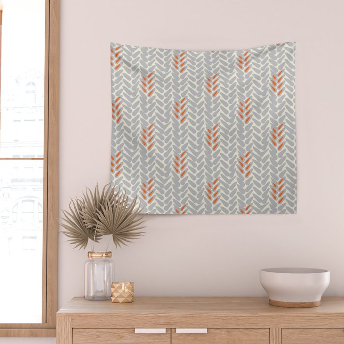 Orange and Grey Wheat Pattern Wall Tapestry Gallery Image 2