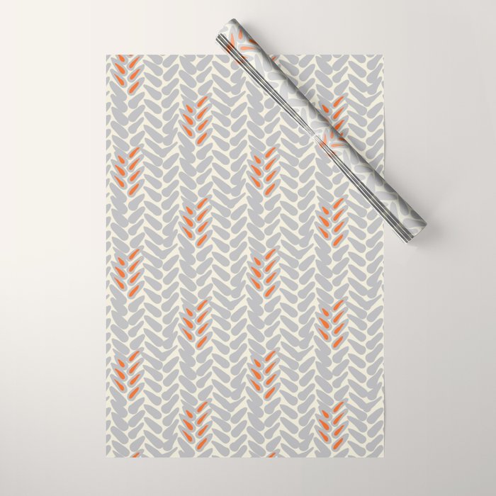 Orange and Grey Wheat Pattern Wrapping Paper Gallery Image 1