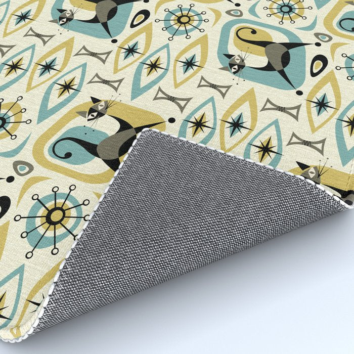 Mid Century Cat Abstract - Gld/Blu ©studioxtine Rug Gallery Image 4