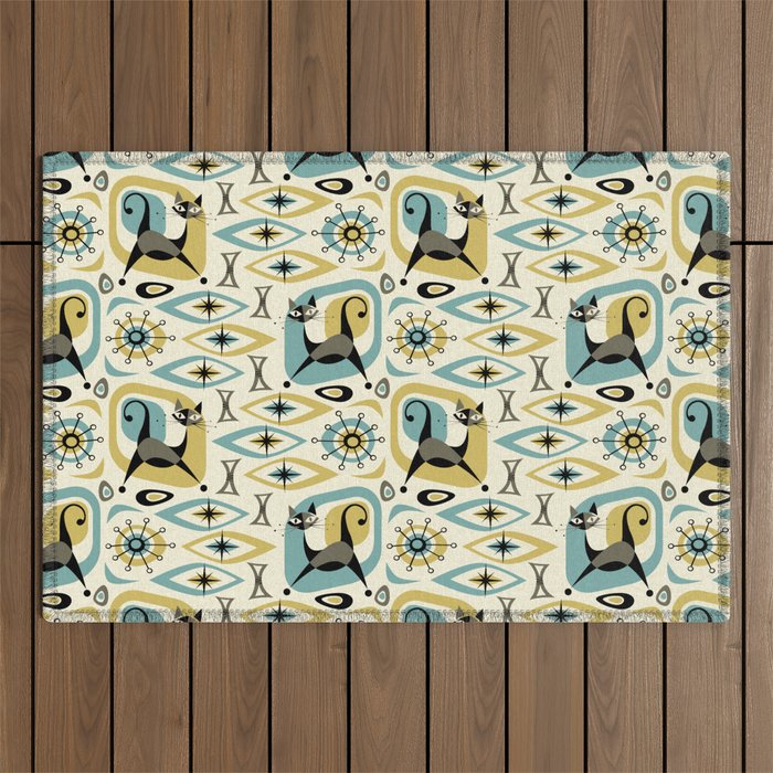 Mid Century Cat Abstract - Gld/Blu ©studioxtine Outdoor Rug Gallery Image 1