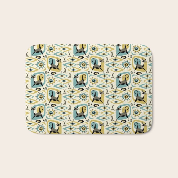 Mid Century Cat Abstract - Gld/Blu ©studioxtine Bath Mat Gallery Image 1