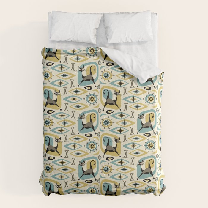 Mid Century Cat Abstract - Gld/Blu ©studioxtine Duvet Cover Gallery Image 6