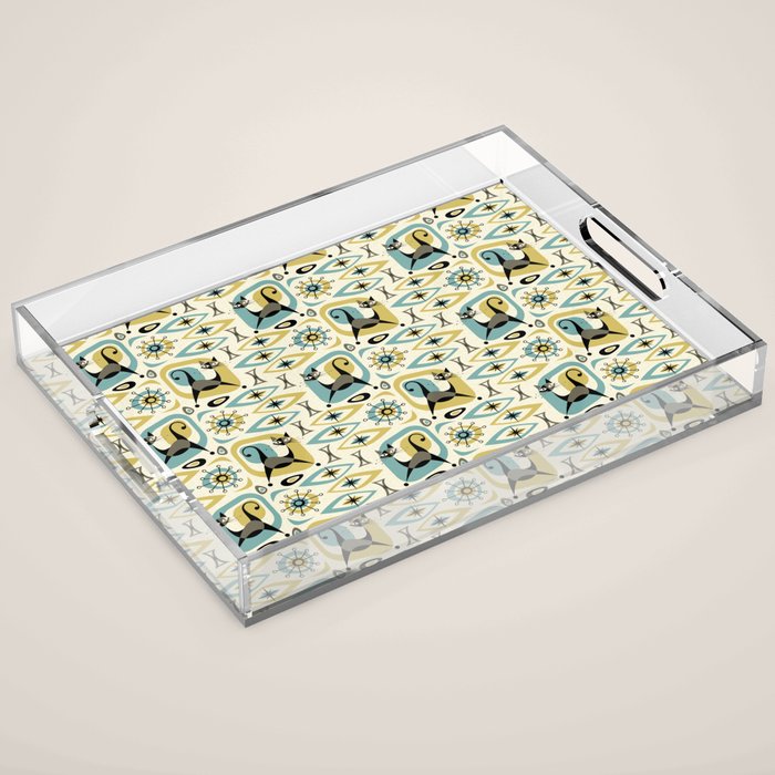 Mid Century Cat Abstract - Gld/Blu ©studioxtine Acrylic Tray Gallery Image 1