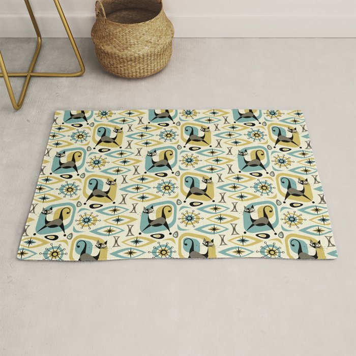 Mid Century Cat Abstract - Gld/Blu ©studioxtine Rug Gallery Image 1