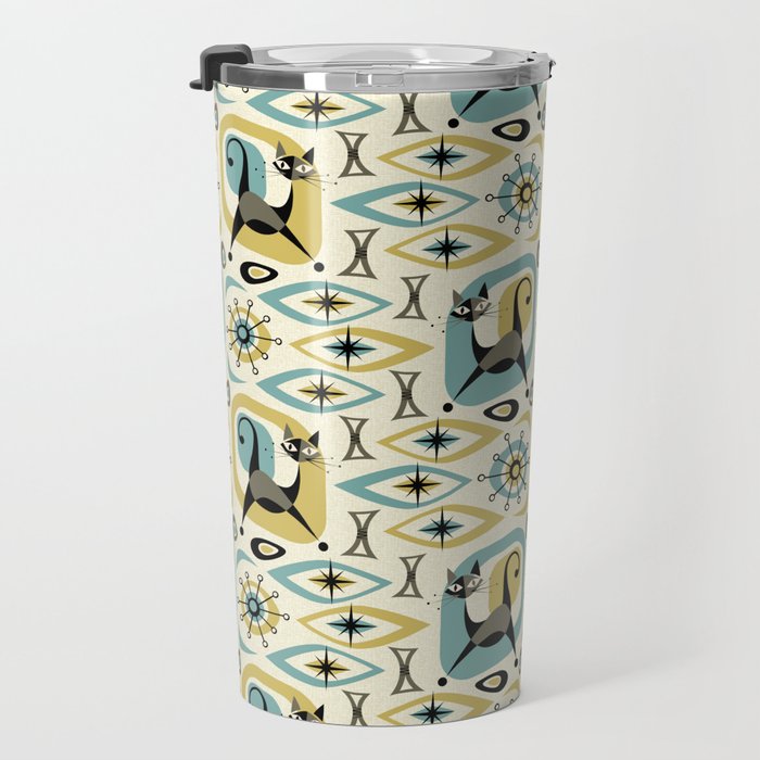 Mid Century Cat Abstract - Gld/Blu ©studioxtine Travel Mug Gallery Image 3