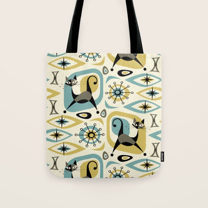 Mid Century Cat Abstract - Gld/Blu ©studioxtine Tote Bag Gallery Image 1