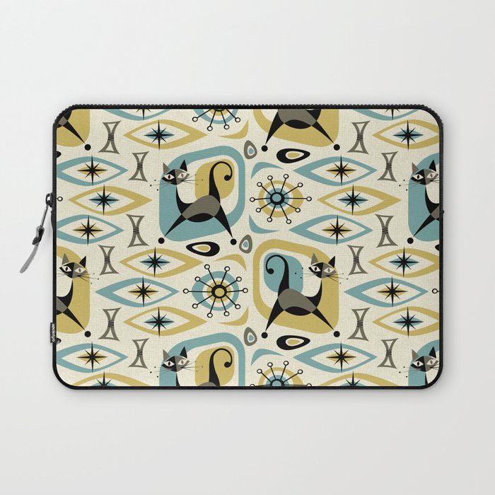 Mid Century Cat Abstract - Gld/Blu ©studioxtine Laptop Sleeve Gallery Image 1