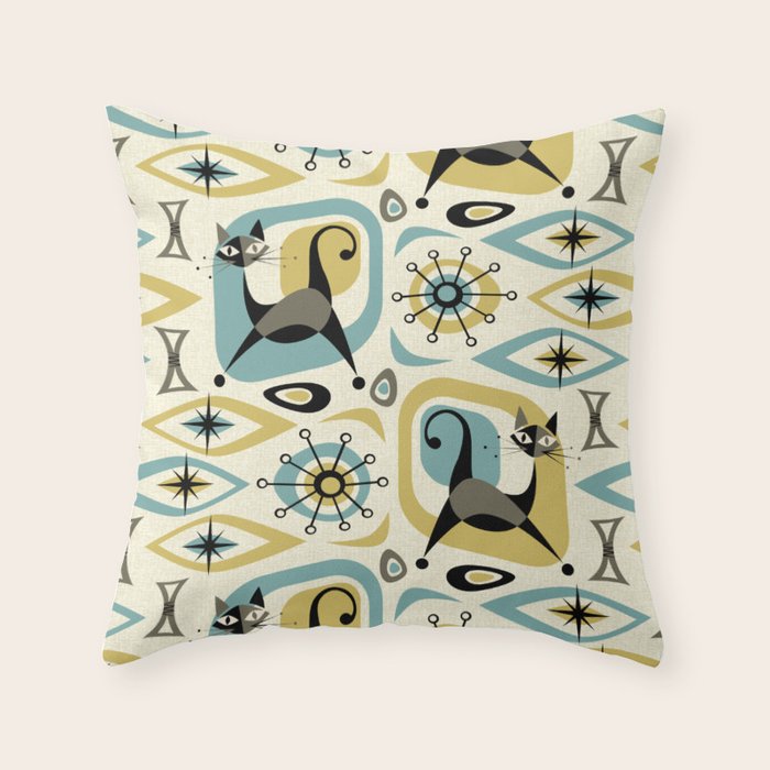 Mid Century Cat Abstract - Gld/Blu ©studioxtine Throw Pillow Gallery Image 6