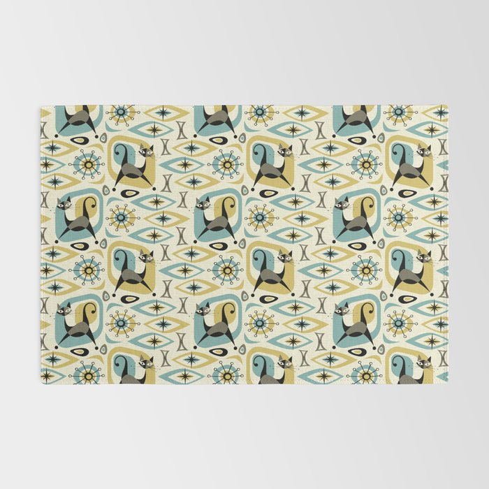 Mid Century Cat Abstract - Gld/Blu ©studioxtine Rug Gallery Image 2